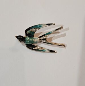 Enameled Rhinestone Swallpw Bird Brooch